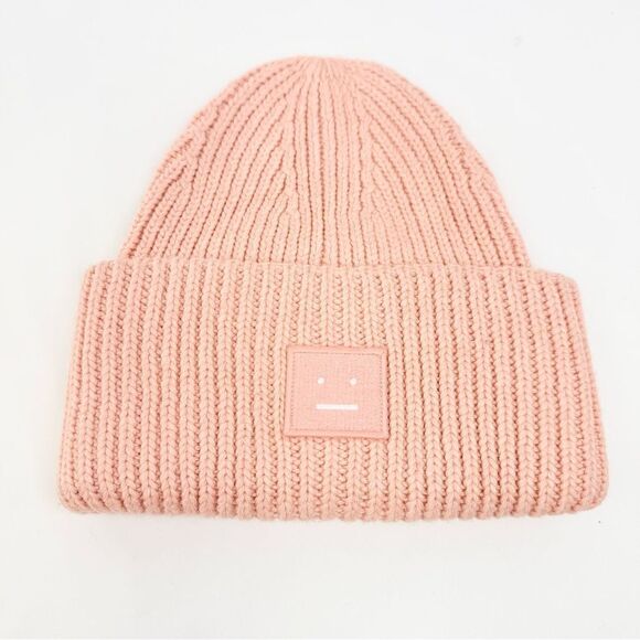Acne Studios Face Logo Pansy Wool Peach Pink Knit Beanie main image 5